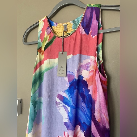 BL^NK LONDON X ANTHRO Ashleigh Trapeze Watercolor Floral Midi Dress Size XS - Picture 7 of 12